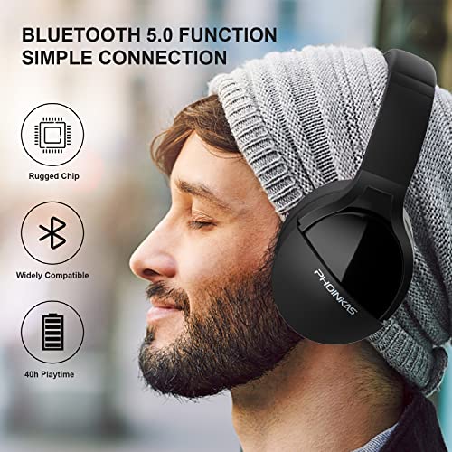 Bluetooth Over Ear Headphones, Wireless Portable Headphones with Built-in Noise Canceling Mic, Q7 40h Playtimes Stereo Headset for Phone/Laptop/PC/Tablet50mm Drive (Black)
