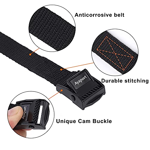 Lashing Straps with Buckles Adjustable Cam Buckle Tie Down Cinch Strap for Packing Black 4 Pack (0.75'' x 48'')