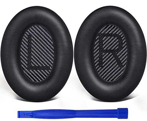 Professional Replacement Earpads Cushions for Bose QuietComfort 35 (QC35) & Quiet Comfort 35 II (QC35 ii) Headphones, Ear Pads with Softer Leather, Noise Isolation Foam, Added Thickness (Black)