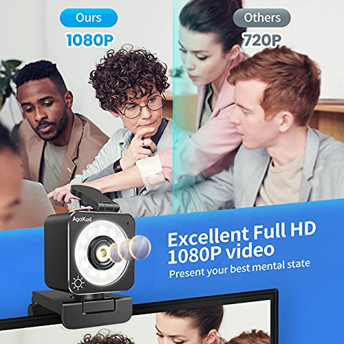 1080P Web Camera, Computer Camera with Microphone, 3 Level Brightness Ring Light, FHD Streaming Webcam for Google Meet, Xbox Gamer, Facebook, YouTube Streamer, with Tripod, Webcam Cover
