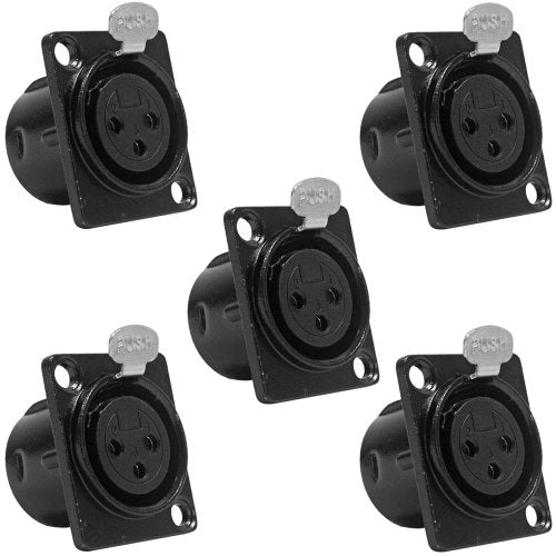 '- SAPT219-5Pack - 5 Pack of XLR Female Panel Mount Connector - Black Metal Housing - Fits Series D Pattern Holes Pro