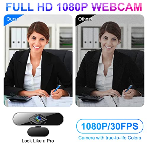 1080P HD Webcam with Microphone, Computer USB Web Camera at 1080P/30fps, 100 Wide Angles View, Plug and Play, Works with Skype, Zoom, FaceTime, Hangouts, PC/Mac/Laptop/MacBook/Tablet by
