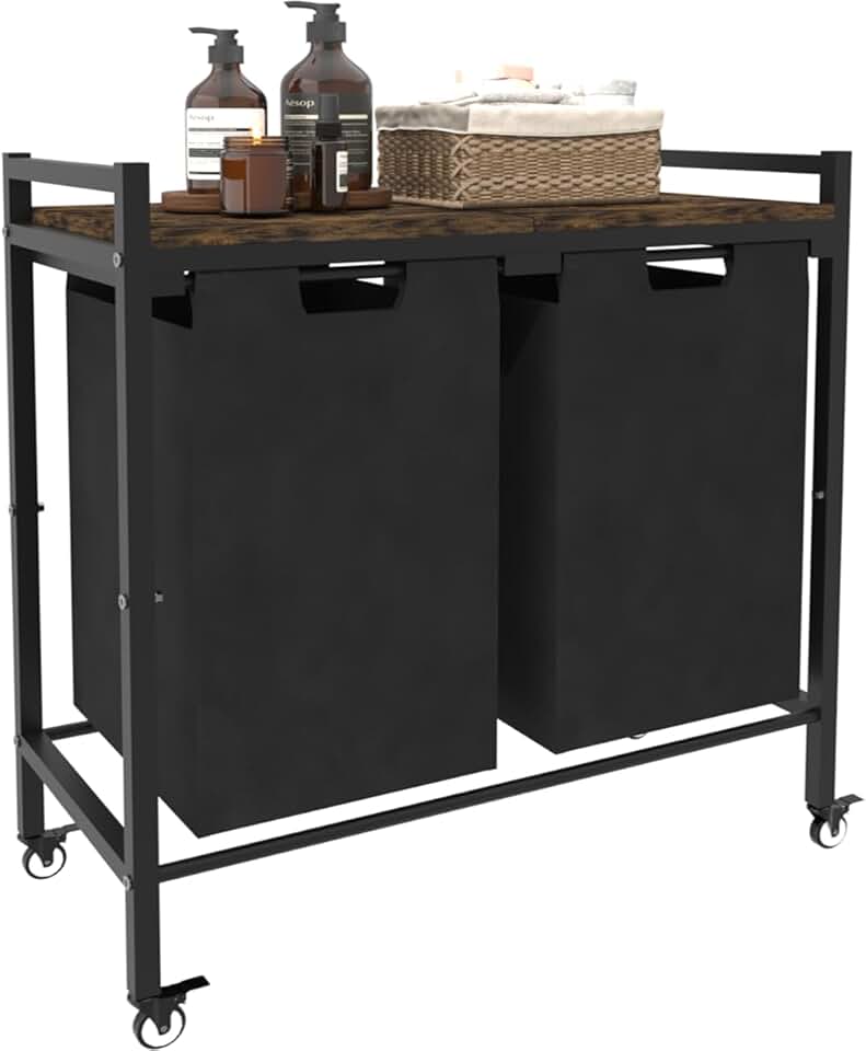 Large 12-Gallon Laundry Hamper with Wheels and Removable Sorter Bags