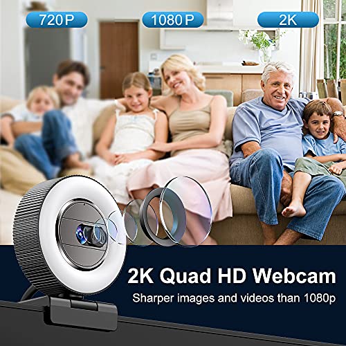 2021 CASECUBE 2K Quad HD Webcam with Microphone and Ring Light, Webcam Cover, 2 Colors and 3-Level Brightness, Plug and Play Computer Camera, Web Camera for Laptop, PC, Streaming Webcam for YouTube