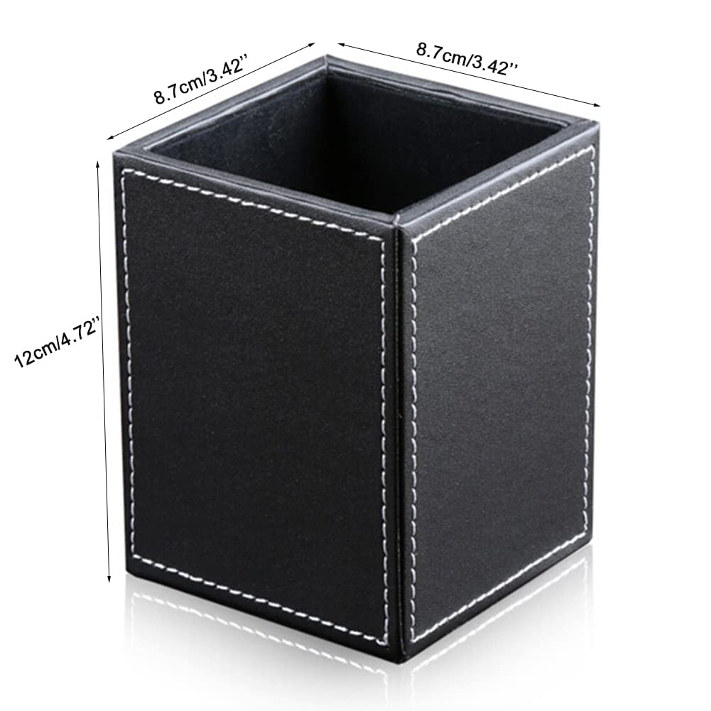 Black PU Leather Square Pen and Pencil Holder