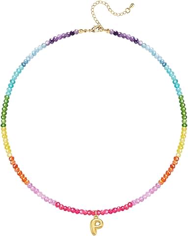Colorful Beaded Initial Necklace for Women