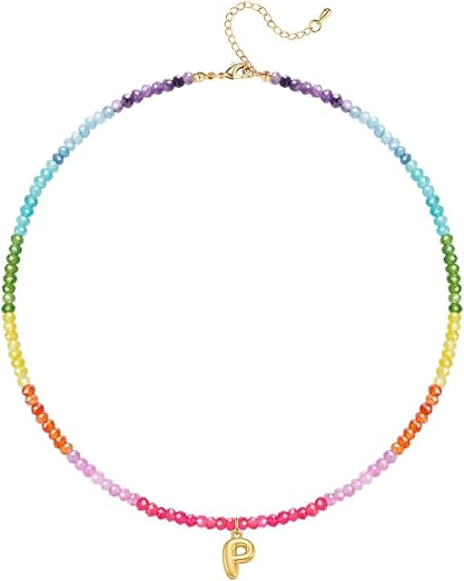 Colorful Beaded Initial Necklace for Women