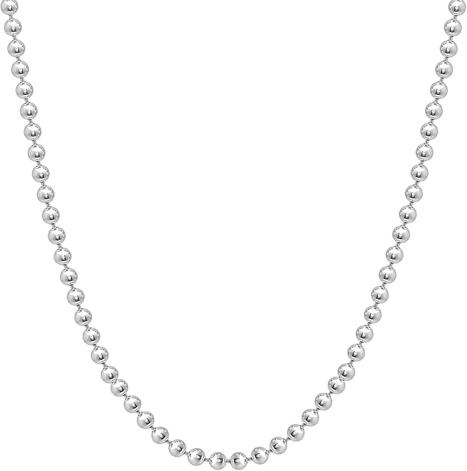 Sterling Silver Bead Dog Tag Chain Necklace