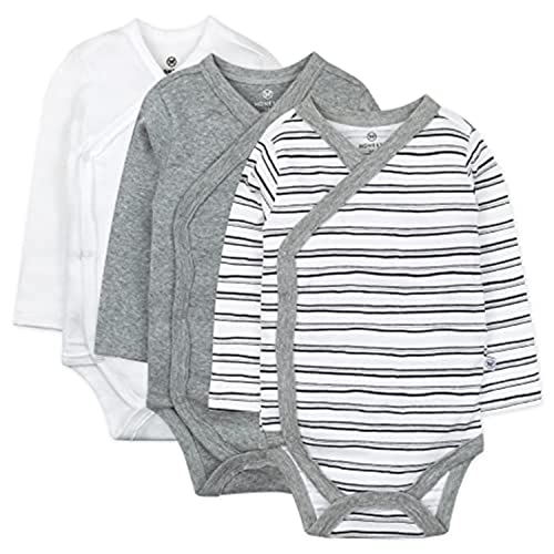 unisex baby 3-pack  Cotton Long Sleeve Side-snap Kimono Bodysuits and Toddler T Shirt Set, Sketchy Stripe,  US