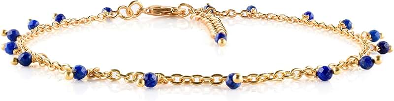 Gold-Plated Beaded Anklet with Birthstone and Crystals