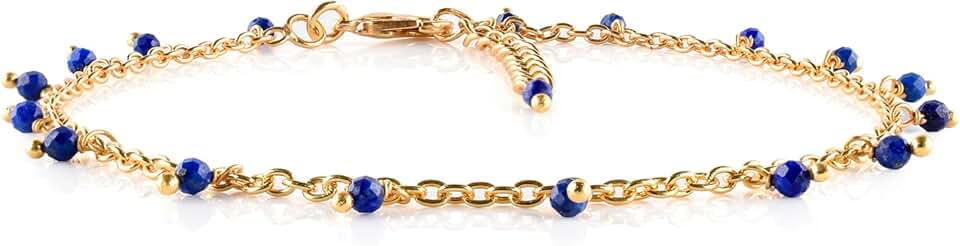 Gold-Plated Beaded Anklet with Birthstone and Crystals