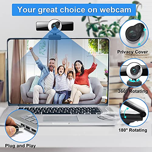 1080P Webcam with Microphone, Web Camera with Fill Light Privacy Cover and Tripod, Computer Camera for Zoom Meeting, Streaming, Video Call