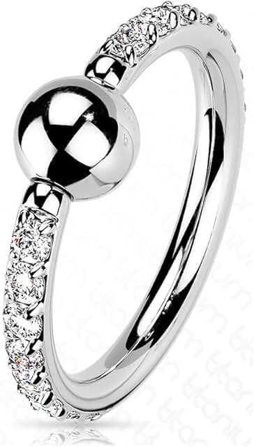 16 Gauge Titanium Captive Bead Ring with CZ Pave