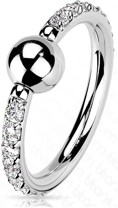 16 Gauge Titanium Captive Bead Ring with CZ Pave