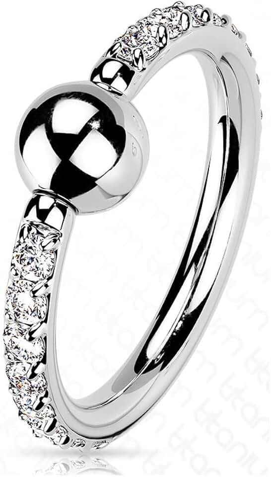 16 Gauge Titanium Captive Bead Ring with CZ Pave