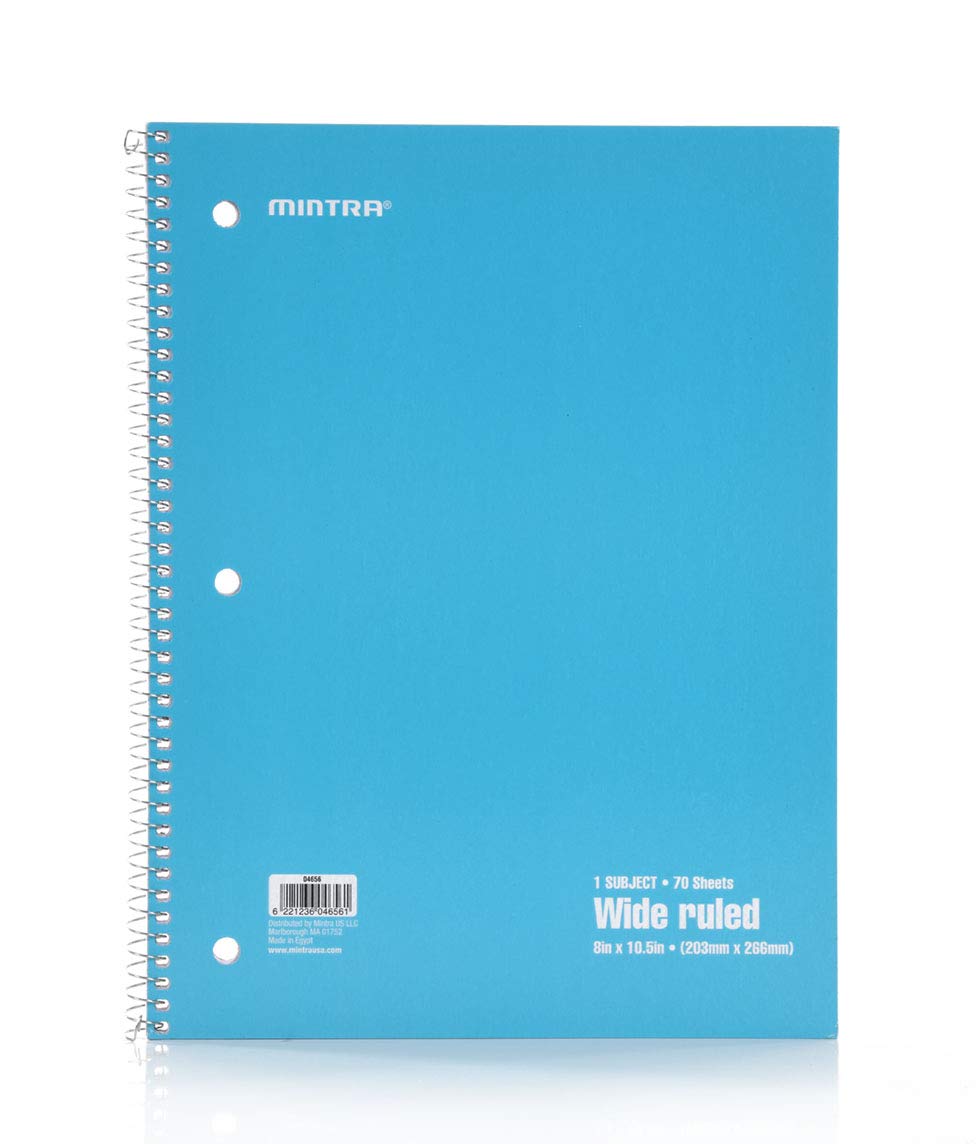 Set of 6 Wide Ruled Spiral Notebooks, 70 Sheets