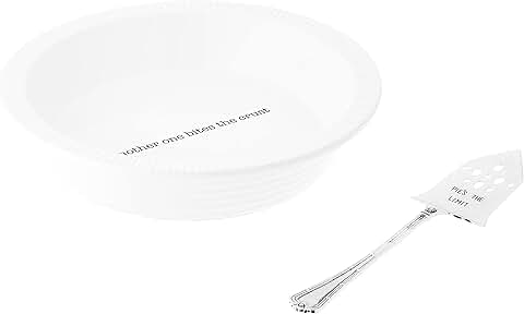 White and silver pie plate with server