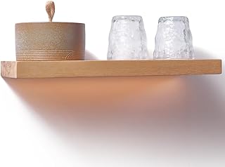 Natural Wooden Floating Shelves with LED Lighting