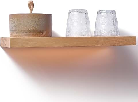 Natural Wooden Floating Shelves with LED Lighting
