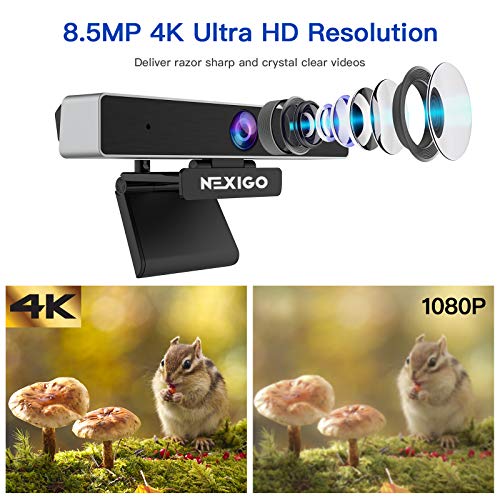 N950 4K Zoomable Webcam with 5X Digital Zoom, Sony Senor and Dual Stereo Microphone, Low Light Correction for Zoom Skype MS Teams, Laptop MAC PC Desktop