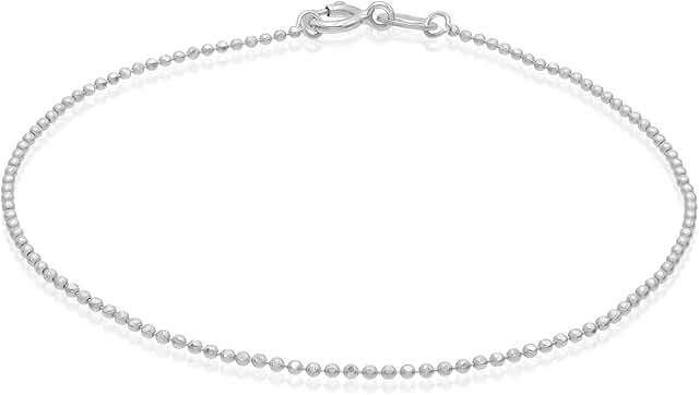 Silver 1mm Round Ball Bead Chain Bracelet, 7.25"