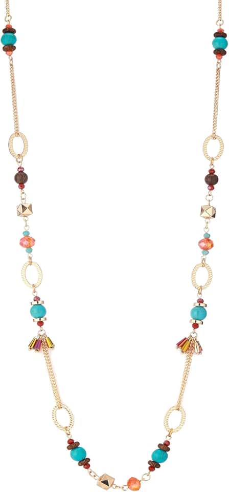 Long Gold Beaded Boho Necklace for Women