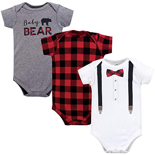 Unisex Baby Cotton Bodysuits, Lumberjack Bow Tie Short-Sleeve, 0-3 Months