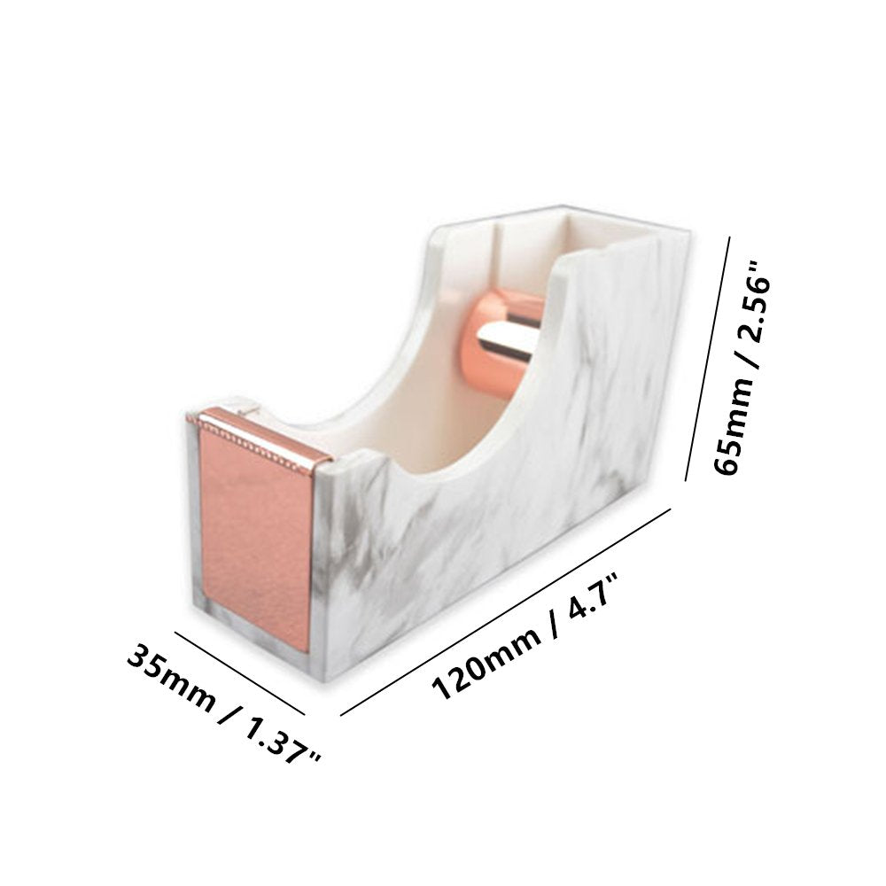 White marble print desktop tape dispenser with rose gold tone
