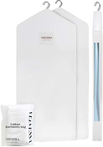 Set of 2 58-inch breathable cotton garment bags for hanging clothes