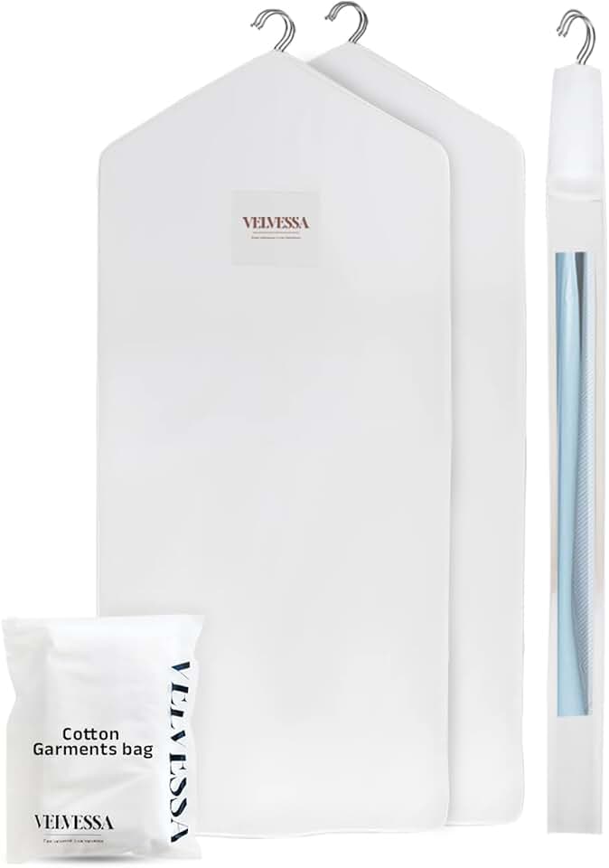 Set of 2 58-inch breathable cotton garment bags for hanging clothes