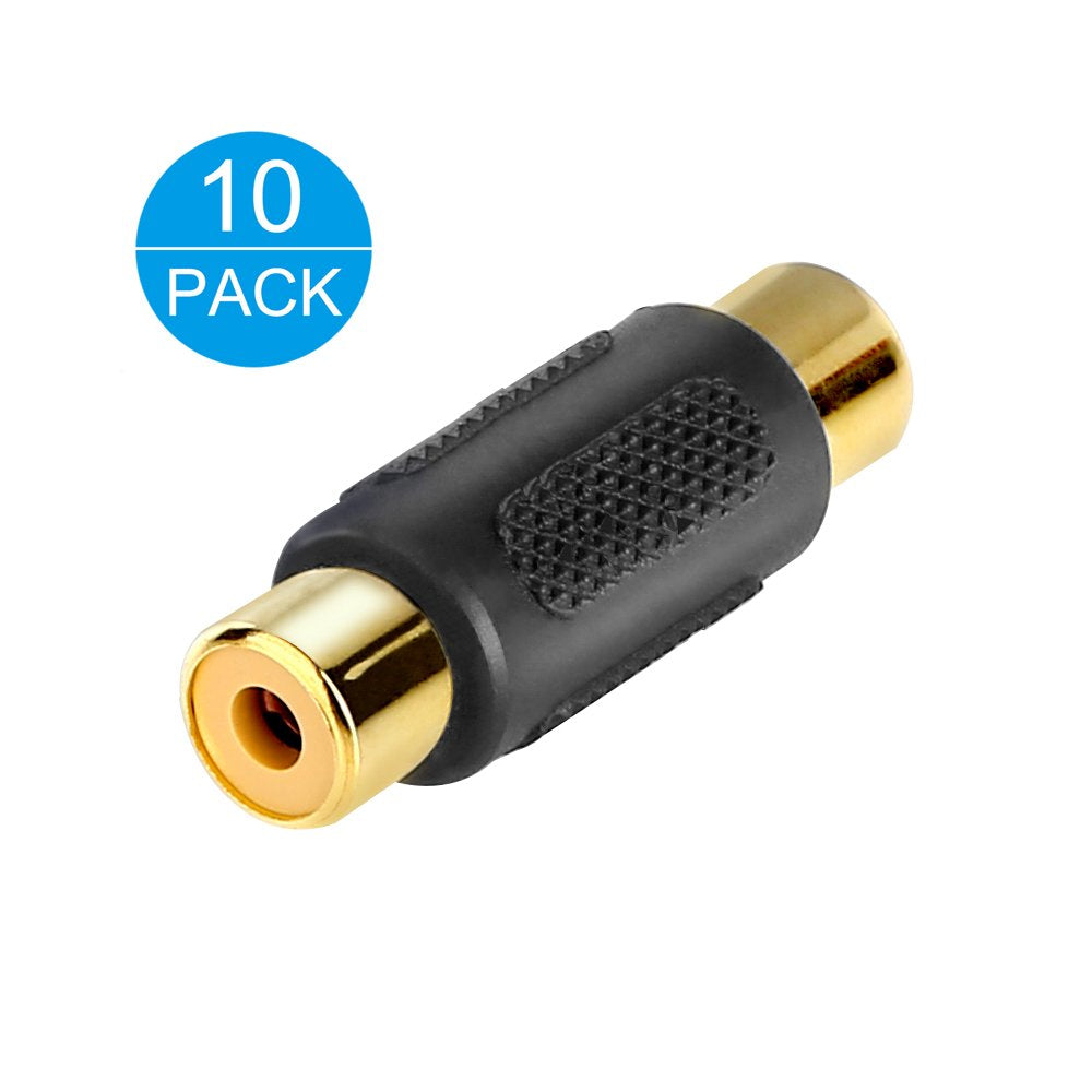 10 Pack RCA Female to Female Coupler Audio Video Gold Adapter, for Phono,Speaker,RCA Cable,Amplifier