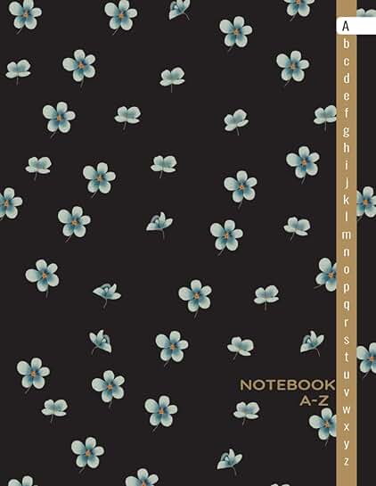 Alphabetical Lined Notebook with A-Z Tabs and Blue Flower Design