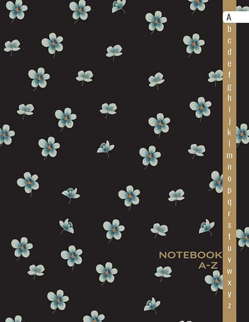 Alphabetical Lined Notebook with A-Z Tabs and Blue Flower Design
