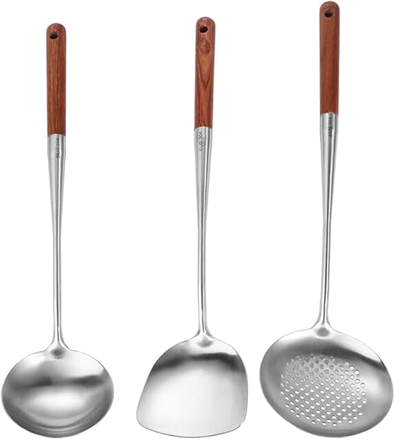 Wok Spatula and Ladle Set in Stainless Steel