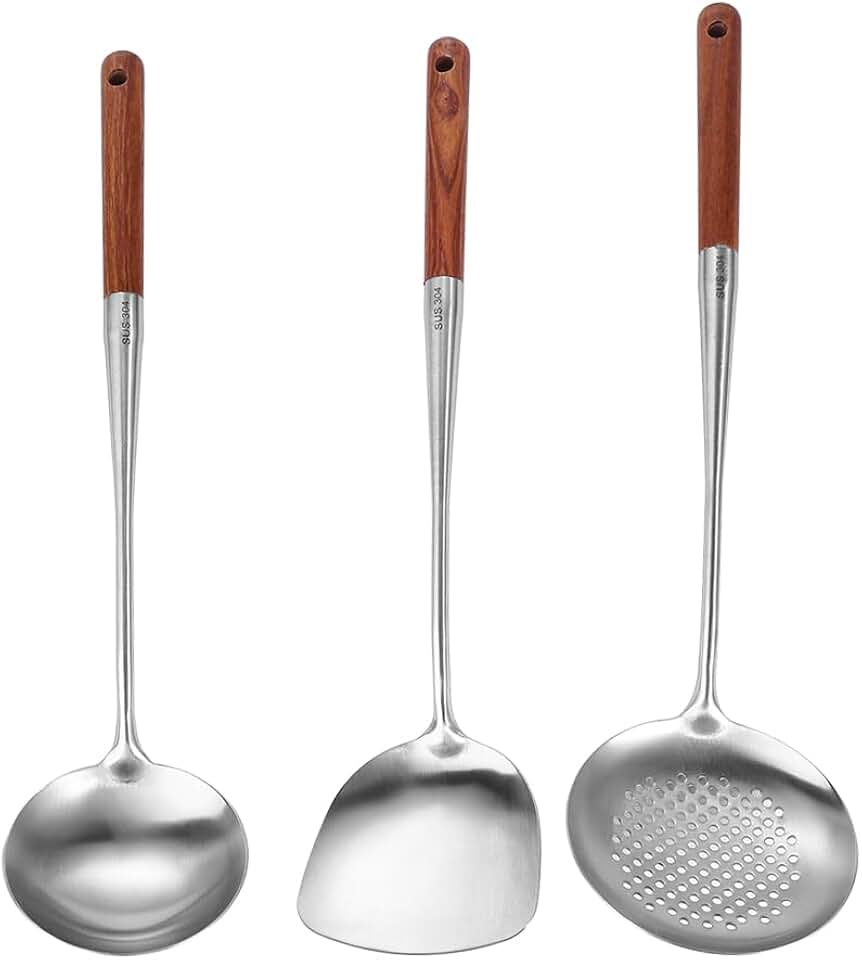 Wok Spatula and Ladle Set in Stainless Steel