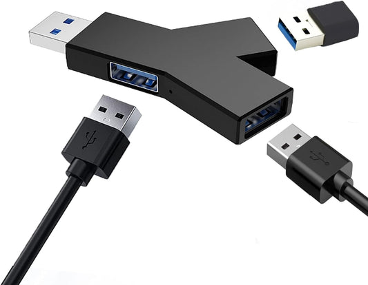 Black 3-Port USB Hub with 2 USB 2.0 and 1 USB 3.0