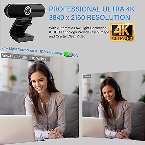 4K Webcam with Microphone Computer Camera 8MP USB Webcam 1080P for Video Calling, Conference, Streaming, Webcam with Privacy Cover and Mini Tripod,4K Resolution Ultra HD Web Cam with Microphone
