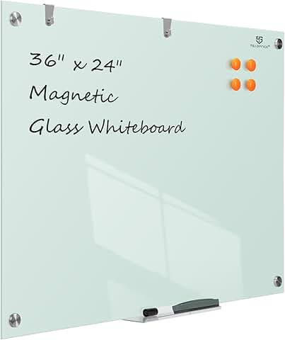 Large 36x24 Inch Wall-Mounted Glass Dry-Erase Board
