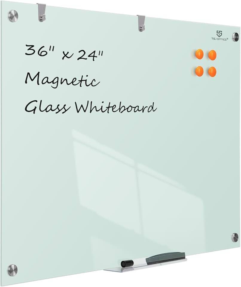 Large 36x24 Inch Wall-Mounted Glass Dry-Erase Board