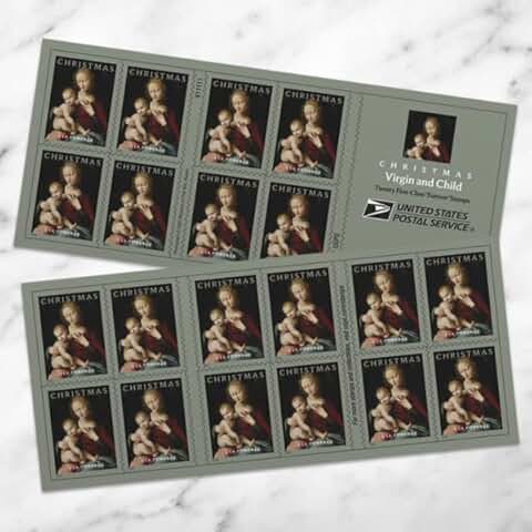 Christmas Virgin and Child Postage Stamps, 20 Count