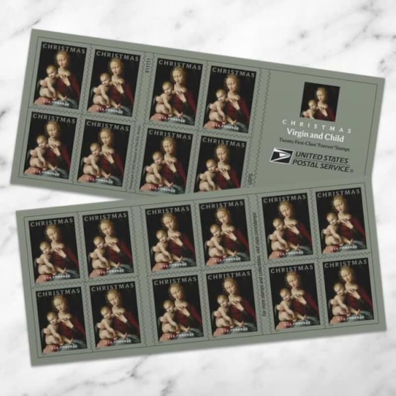 Christmas Virgin and Child Postage Stamps, 20 Count