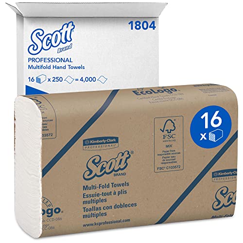 Essential Multifold Paper Towels (01804) with Fast-Drying Absorbency Pockets, White, 16 Packs / Case, 250 Multifold Towels / Pack