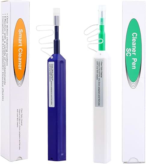 Set of two fiber optic cleaning pens for LC, MU, SC, FC connectors