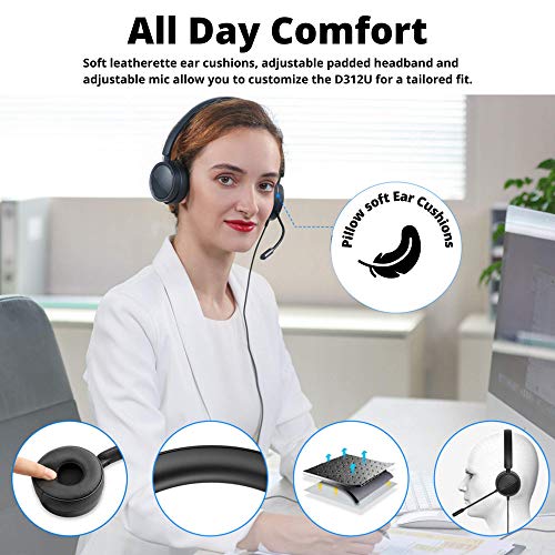 D312U Dual Speaker Headset with USB and 3.5mm Connection- Compatible with Computer Apps Like Microsoft Teams, Zoom, RingCentral, Cisco, Avaya and Cell Phones with a 3.5mm Port