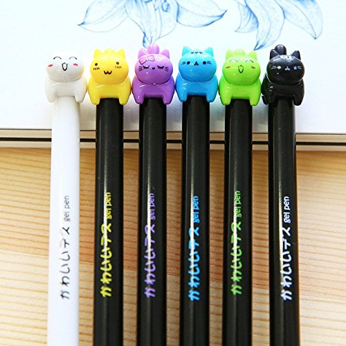 Set of 8 Cute Cat Gel Pens with Black Ink