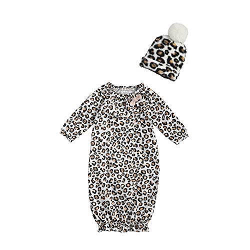 Baby Girls' Leopard Gown and Hat, Brown, 0-3 Months