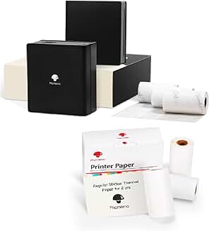 Black Pocket Printer with 6 Rolls Sticker Paper