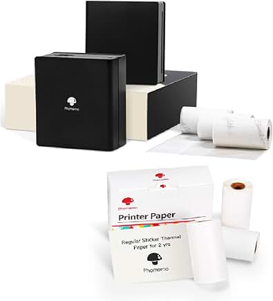 Black Pocket Printer with 6 Rolls Sticker Paper