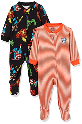 Uni  Babies' Kids & Baby Cotton Footed Sleep and Play, Pack of 2, 2-Pack Marvel Avengers-Sleep & Play, 6 Months