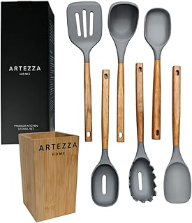 7-Piece Silicone Kitchen Utensil Set with Wood Handles